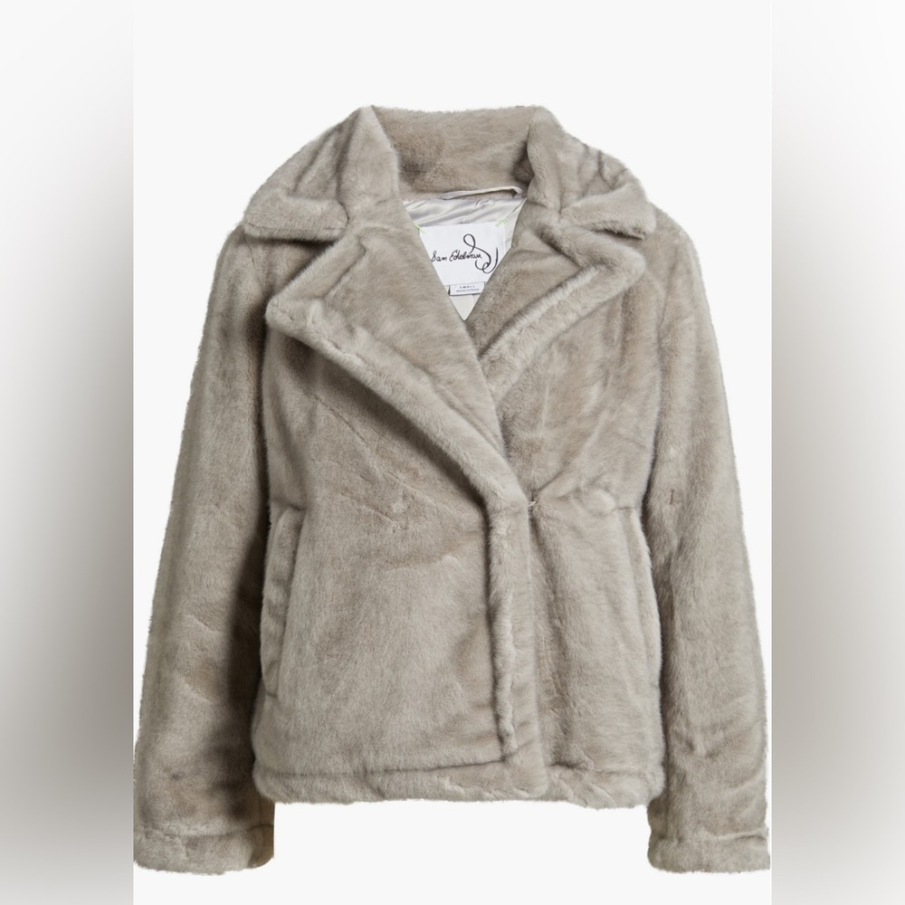 New! Sam Edelman Notched Lapel Women's Gray Faux Fur Coat Size XL - Picture 4 of 15